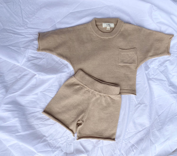 KNITTED TEE AND SHORTS SET |  SAND