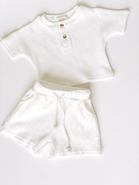 RIBBED TEE AND SHORTS SET  |  WHITE ~ SECONDS ~